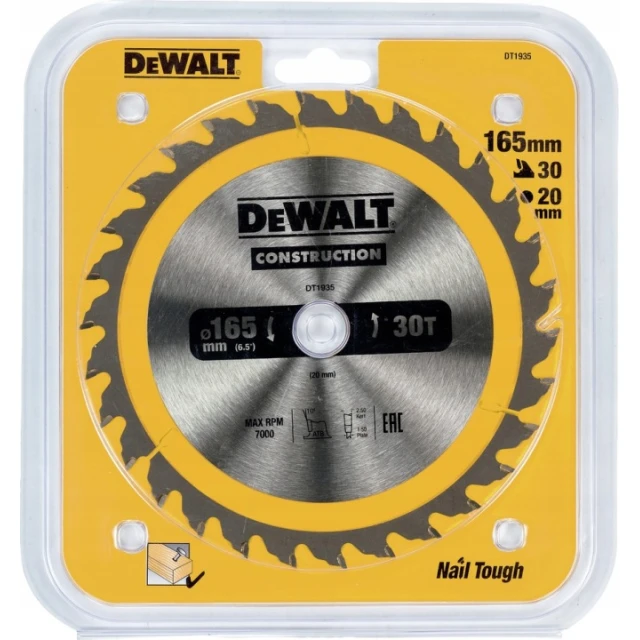 Диск пильний DeWALT 165x30z x20 з вольфрамом (DT1935)