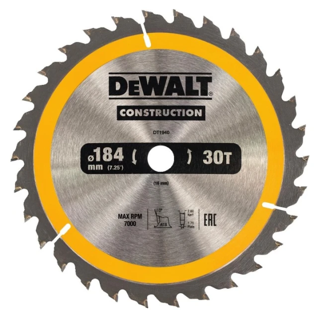 Диск пиляльний DeWALT 184х30 16 зубів з напайками (DT1940)