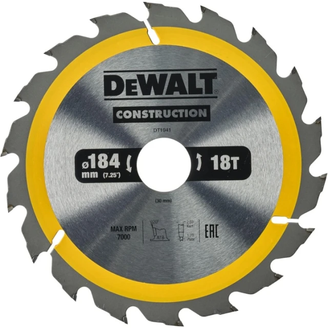 Диск пильный DeWALT 184x18z x30 с вольфрамовым напылением (DT1941)