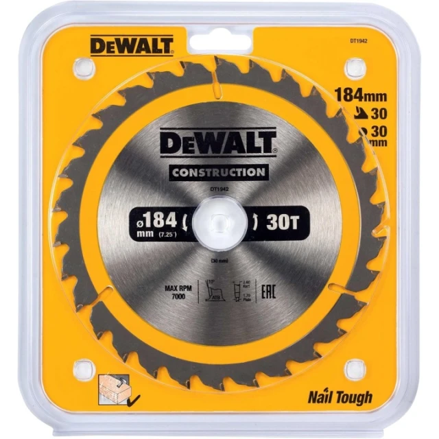 Диск пиляльний DeWALT 184х30 30 зубів з напайками (DT1942)
