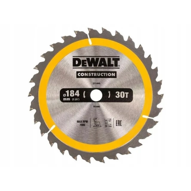 Диск пиляльний DeWALT 184х30 30 зубів з напайками (DT1942)