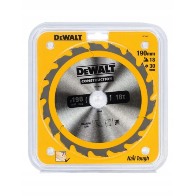 Диск пильний DeWALT 190x18z x30 з твердосплавними зубцями (DT1943)