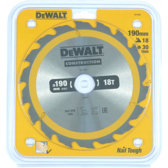 Диск пильний DeWALT 190x18z x30 з твердосплавними зубцями (DT1943)