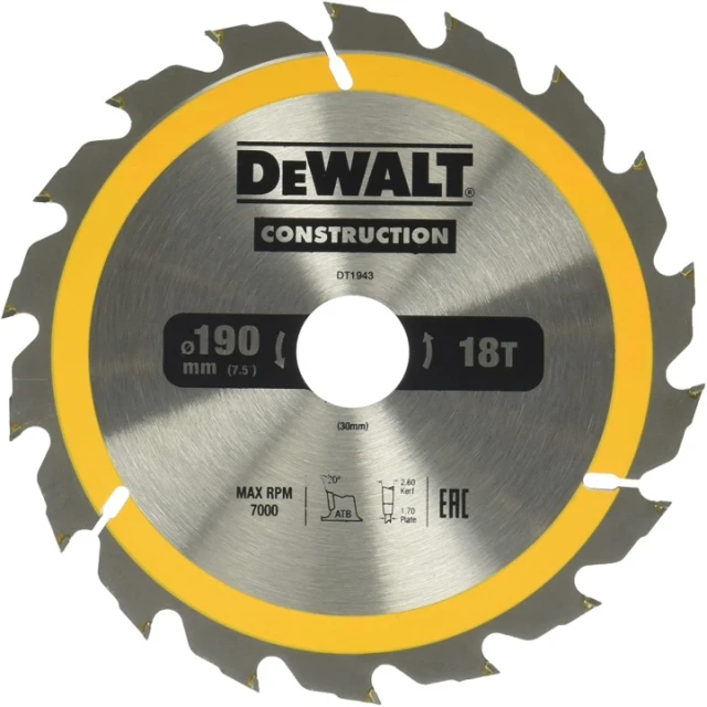 Диск пильний DeWALT 190x18z x30 з твердосплавними зубцями (DT1943)