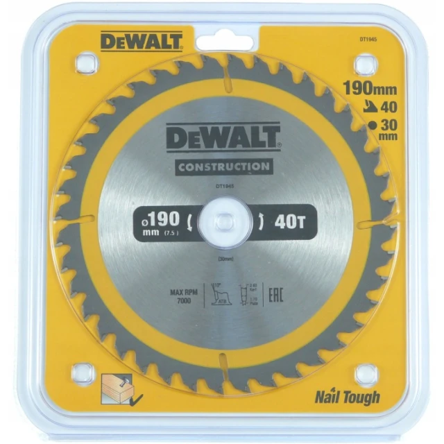Диск пильный DeWALT 190x40z x30 с вольфрамом (DT1945)