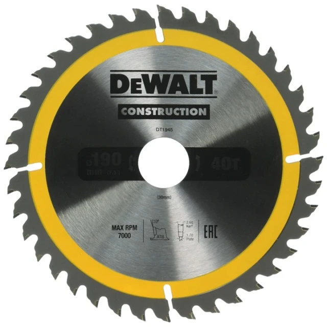 Диск пильный DeWALT 190x40z x30 с вольфрамом (DT1945)