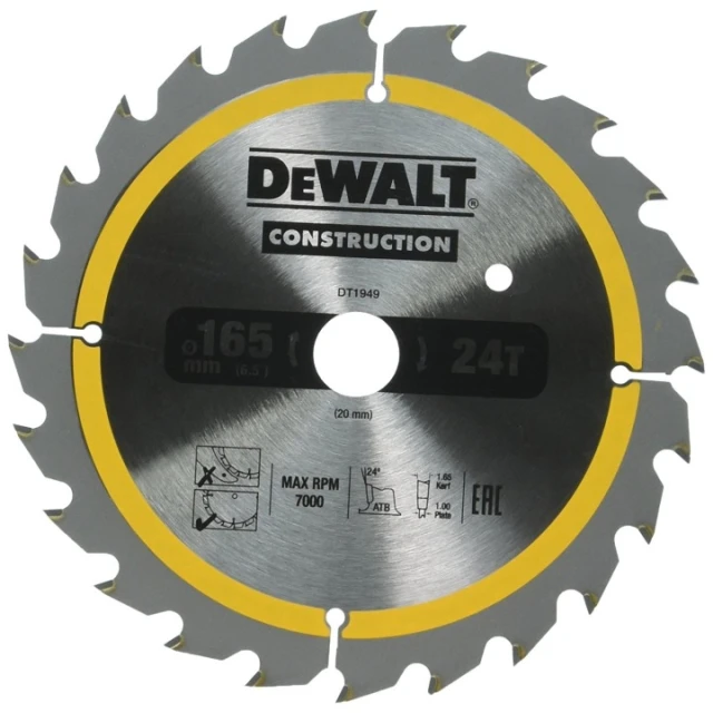 Диск пиляльний DeWALT 165x24z x20 мм (DT1949)
