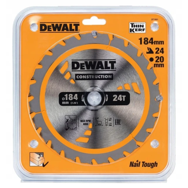 Диск пиляльний DeWALT 184x24z x20 з вольфрамовим напиленням (DT1951)