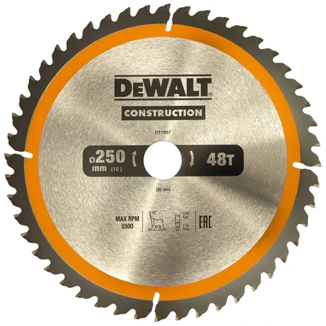 Диск пиляльний DeWALT 250x48z x30 з твердосплавними зубцями (DT1957)