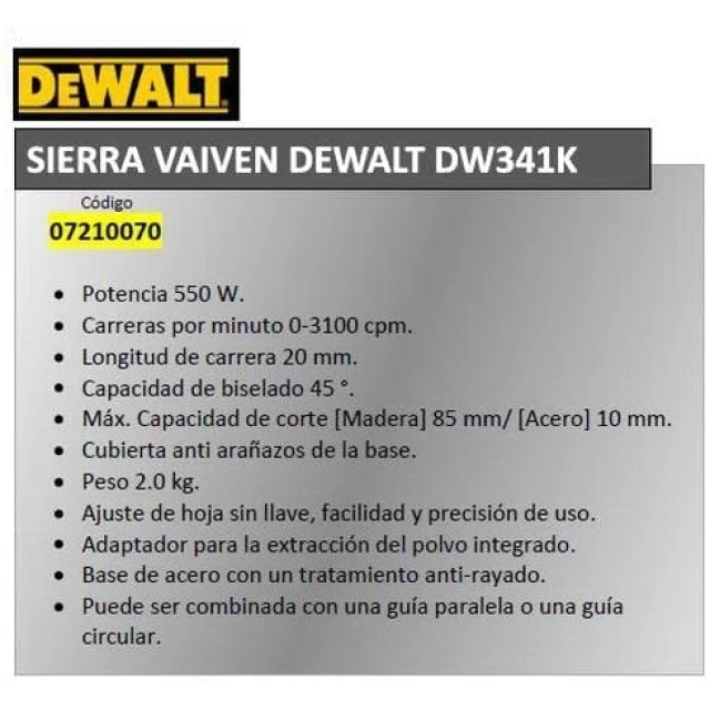 Лобзик DeWALT 550W глубина/ход 85 мм (DW341K)