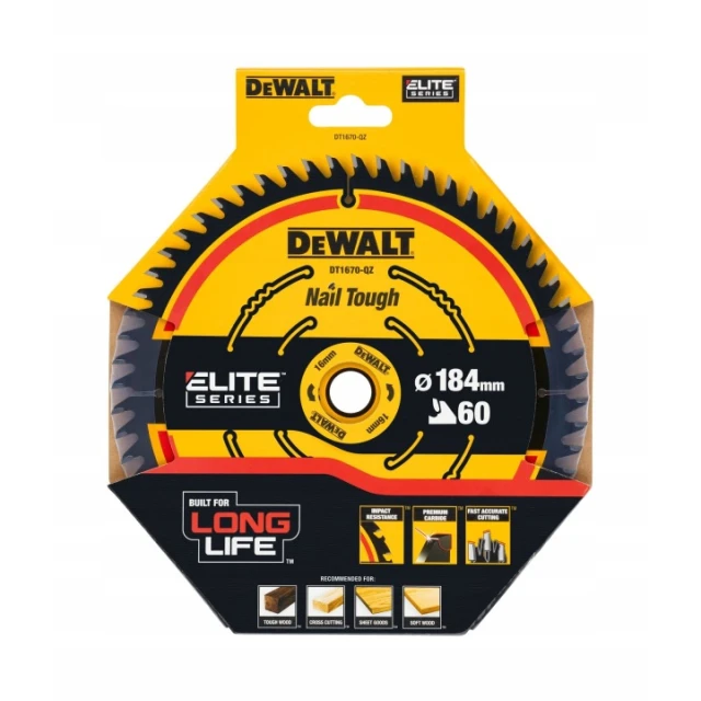 Диск пиляльний Elite DeWALT 184х16 60 зубів з напайками (DT1670-QZ)