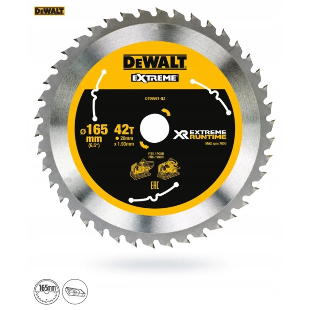 Диск пиляючий DeWALT 165x42z x20 з видіями FlexVolt (DT99561)