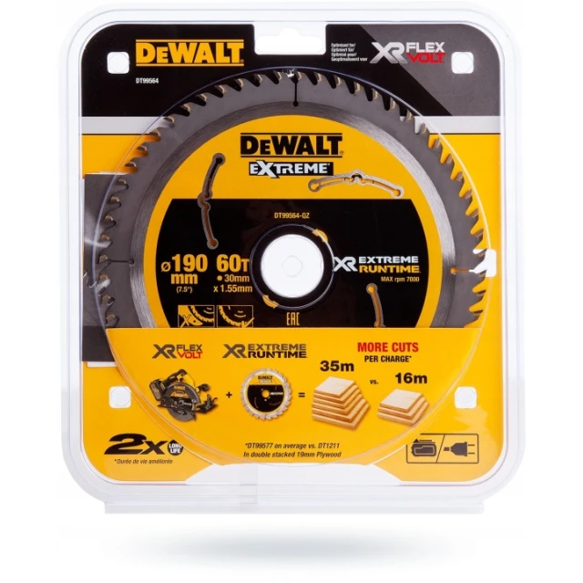 Диск пиляльний DeWALT 190x60z x30 мм FlexVolt з твердосплавними зубами (DT99564)