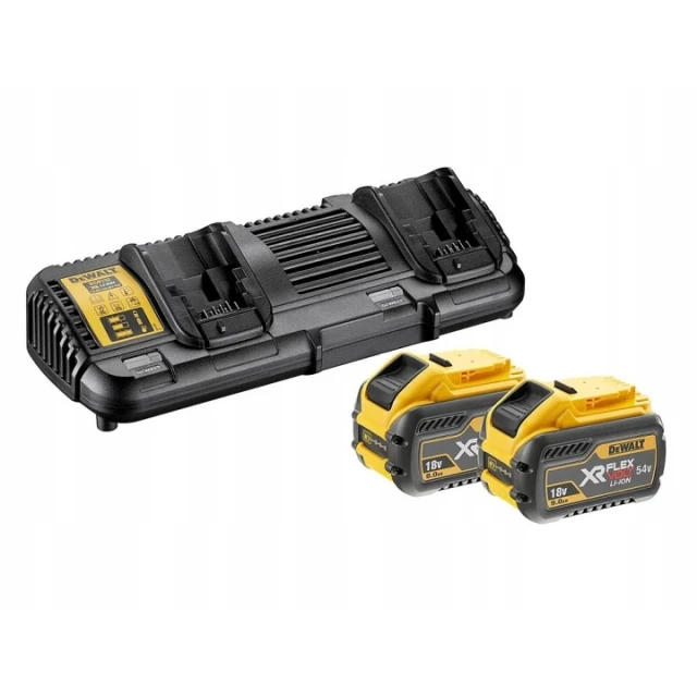 Зарядний пристрій подвійний DeWALT 18-54V FLEXVOLT + 2 акумулятори 9 Ah (DCB132X2)