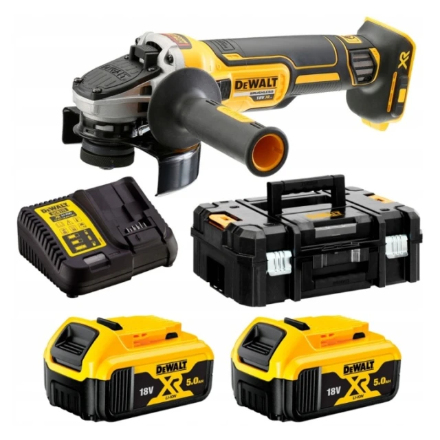 Кутова шліфмашина DeWALT 125 мм 18V 2x5Ah TSTAK без батареї та зарядного (5035048797440)