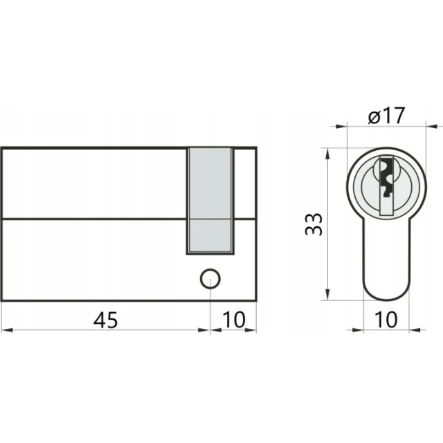 Циліндр замка Assa Abloy 45/10 напівциліндр Satin Yale Y500 (10-0551-0045-00-2211)