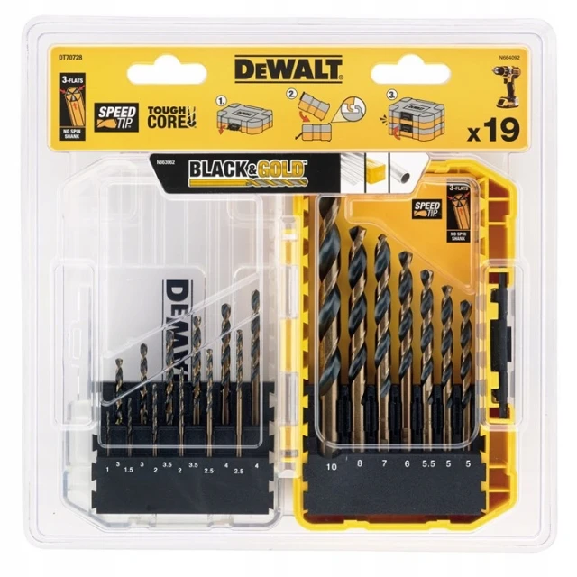 Набір свердел для металу DeWALT 19 шт Black&Gold (DT70728)