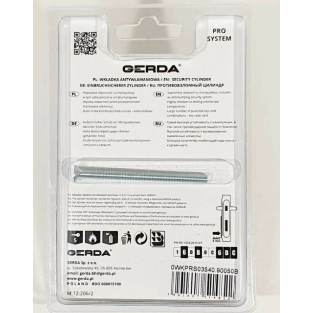 Циліндр замка Gerda 35/40 ATEST C KL6.2 нікель PSX (0WKPXS03540.90050P)
