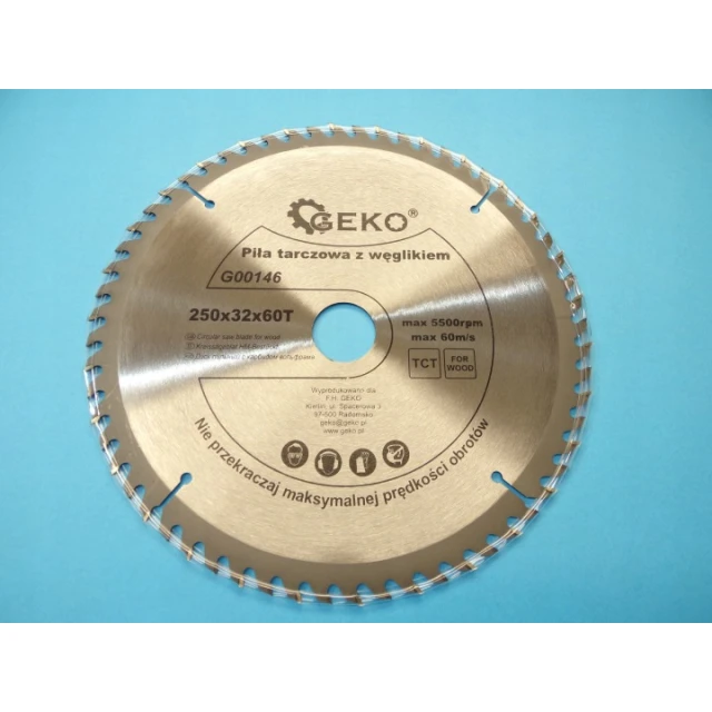 Диск пиляльний Geko 250x60z x32/30 з твердосплавними зубцями (G00146)