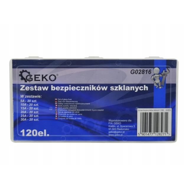 Набір запобіжників скляних Geko 120 частин (20 видів) (G02816)