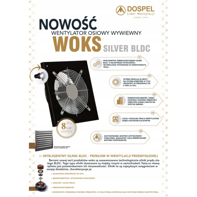 Вентилятор WOKS DOSPEL 250 Silver витяжний TESLA-BLDC (007-9201)