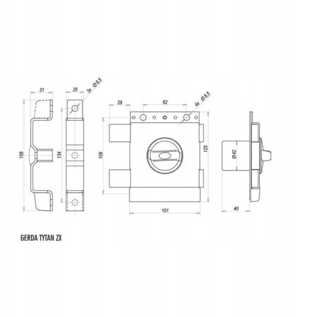 Замок верхній TYTAN ZX Bronze Gerda GT8 кл.85mm P (0ZX0X0P0000.1784AP)
