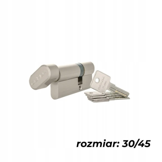 Цилиндр замка с ручкой Gerda 30/45 mm Nickel 5 ключей HPlus (0WKHPG03045.9005UB)