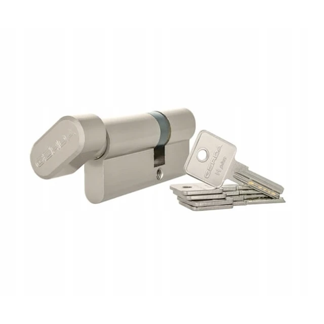Цилиндр замка с ручкой Gerda 30/45 mm Nickel 5 ключей HPlus (0WKHPG03045.9005UB)