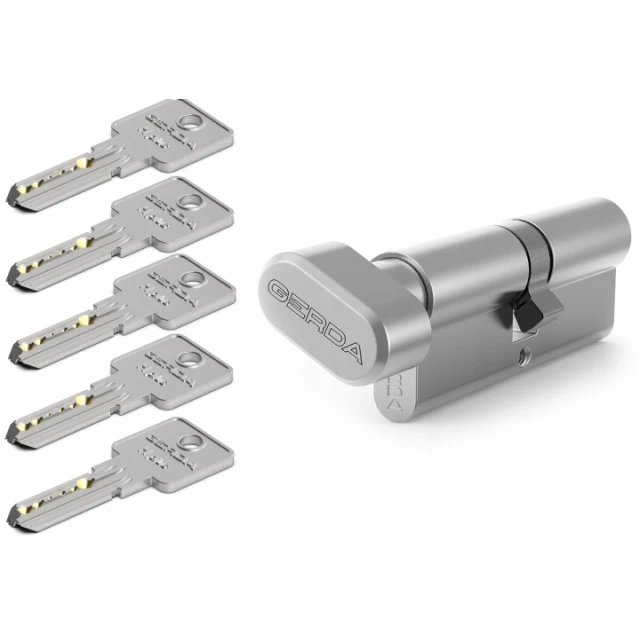 Циліндр замка з ручкою Gerda 35/30 HPlus Нікель 5 ключів (0WKHPG03530.9005UB)