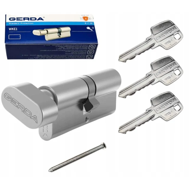 Цилиндр замка с ручкой Gerda 55/45 никель (0WKE1G05545.90030P)