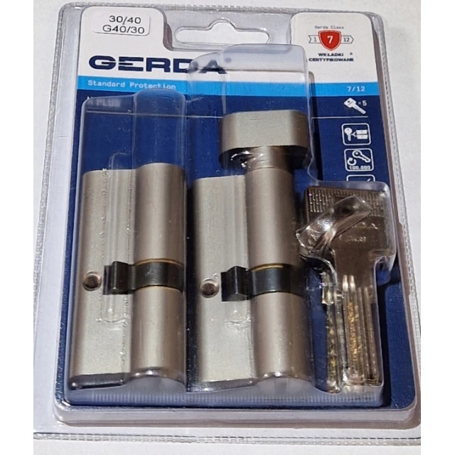 Набір Gerda 2 циліндрів замка: 30/40 + G40/30 + 5кл нікель Hplus (0WKHPKW3040.9005UB)