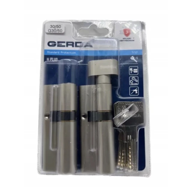 Набір Gerda 2 циліндри 30/50 + G30/50 + 5 ключів Hplus Nickel (0WKHPKZ3050.9005UB)