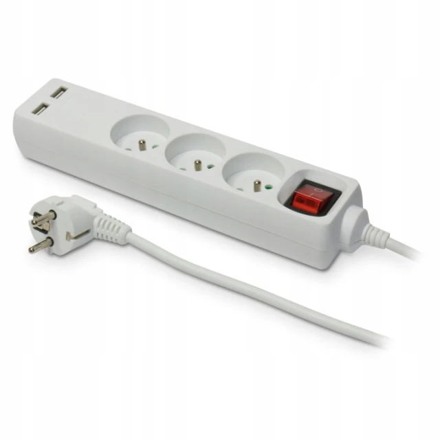 Подовжувач електричний PLASTROL 3 гнізда з заземленням вимикач 1,5 м USB (W-98164)