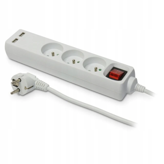 Удлинитель электрический PLASTROL 3 гнезда с заземлением выключатель 3,0 м USB (W-98165)
