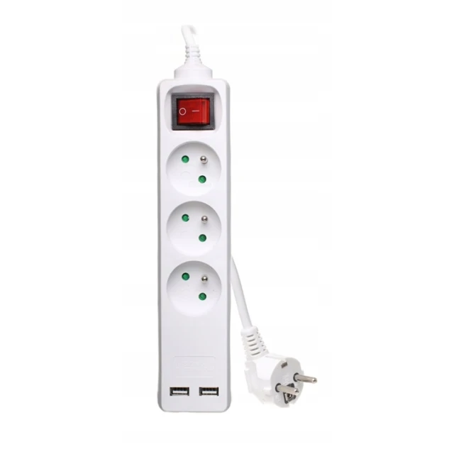 Подовжувач електричний PLASTROL 3 гнізда з заземленням вимикач 5,0 м USB (W-98166)
