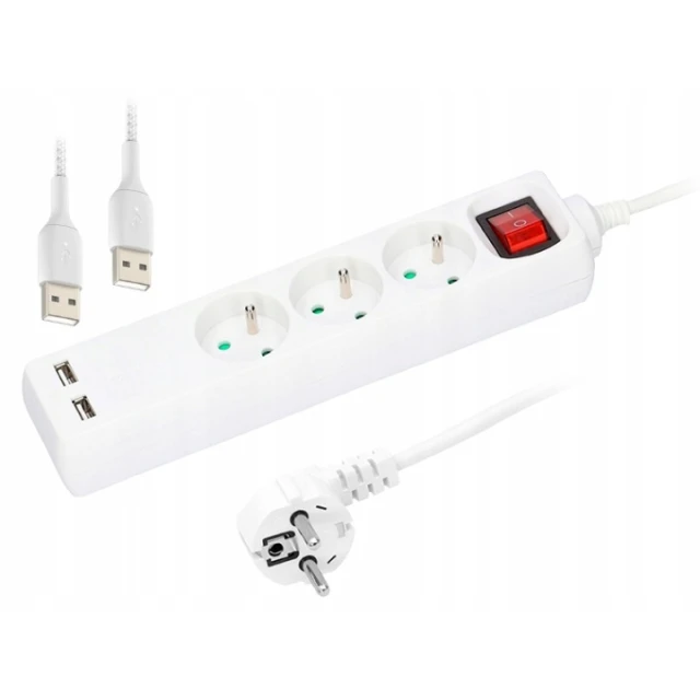 Подовжувач електричний PLASTROL 3 гнізда з заземленням вимикач 5,0 м USB (W-98166)