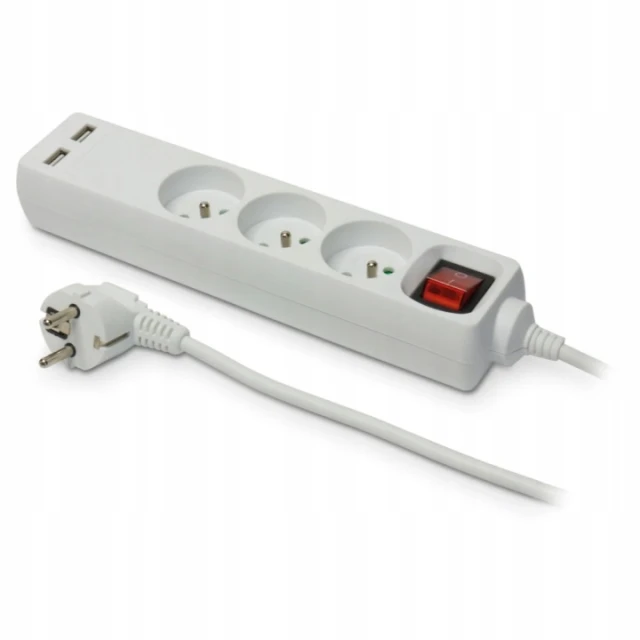 Подовжувач електричний PLASTROL 3 гнізда з заземленням вимикач 5,0 м USB (W-98166)
