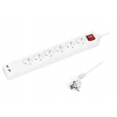 Подовжувач електричний PLASTROL 6 гнізд з заземленням вимикач USB 1,5 м (W-98167)
