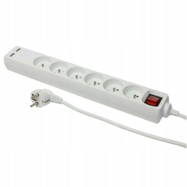 Подовжувач електричний PLASTROL 6 гнізд з заземленням вимикач USB 1,5 м (W-98167)