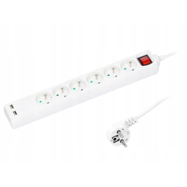 Удлинитель электрический PLASTROL 6 розеток с заземлением выключатель 5,0 м USB (W-98169)