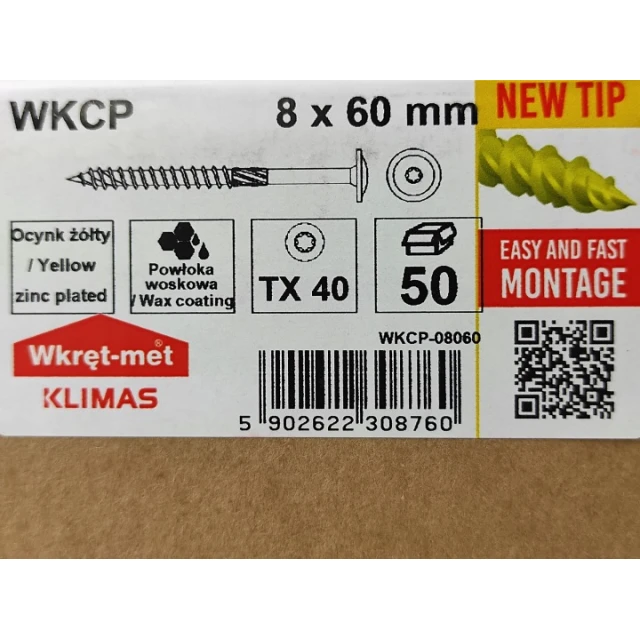 Шуруп столярний з таранцевою головкою Wkret-Met KLIMAS 8х60 мм 50 шт (WKCP-08060)