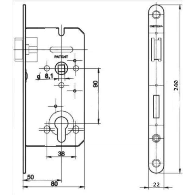 Замок врізний Gerda 90/50 WB ZW100 оцинкований White (0ZW100W9050.92000P)
