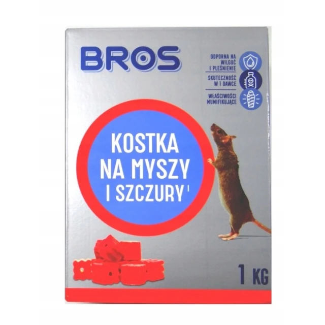 Отрава от мышей и крыс кубик BROS 1000г (B1858)