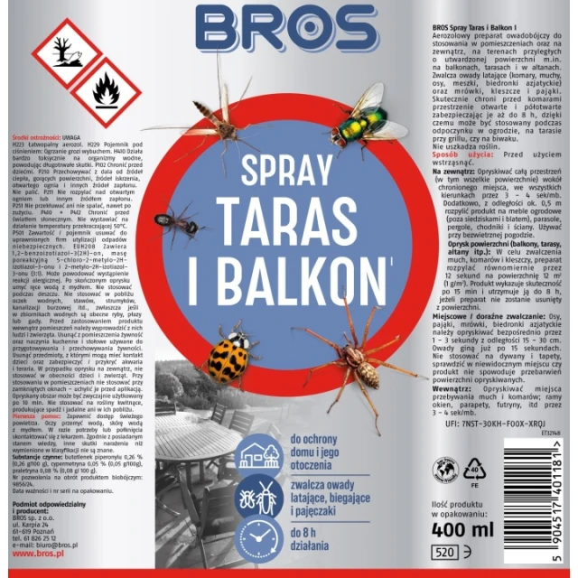 Спрей від комах для тераси й балкону BROS 400 мл (1851)