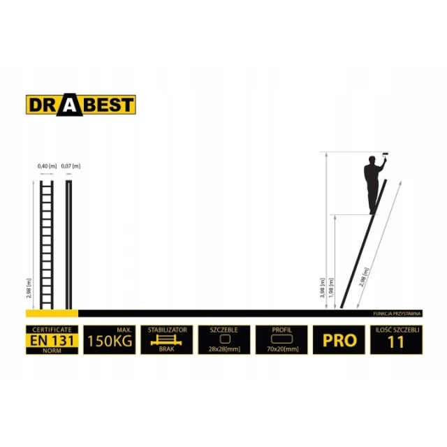 Драбина приставна алюмінієва DRABEST 11 щаблів DP тисненої (DR-AL-DP-P1X11-TŁ)