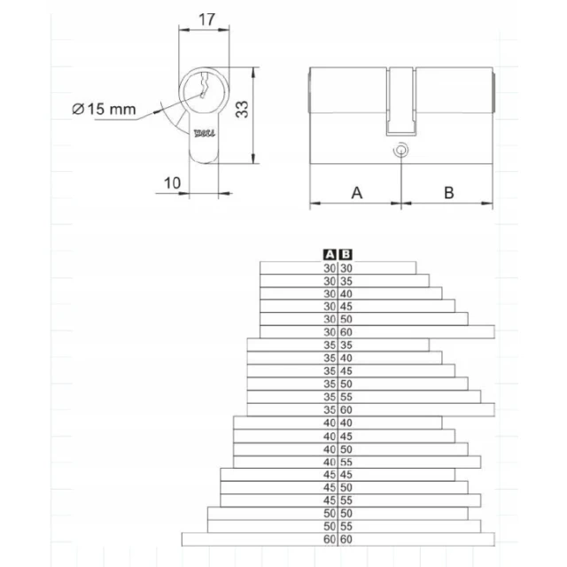 Циліндр замка LOB 40/55 Nickel Yeti WY500 (WY500-25-10-06)