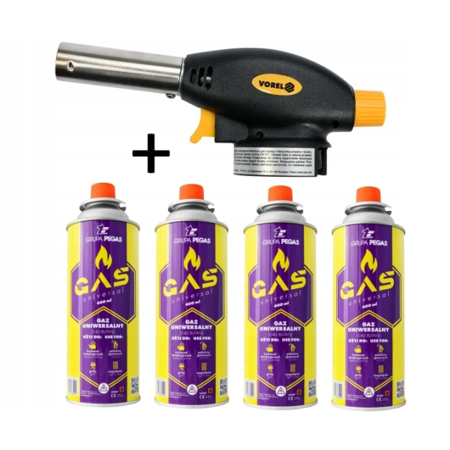 Паяльник газовий на картриджі Vorel 227g з PIEZO click (73413)