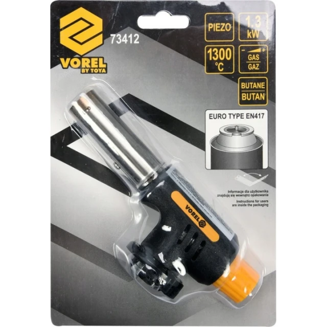 Паяльник газовий на картриджі Vorel 227g з PIEZO click (73412)
