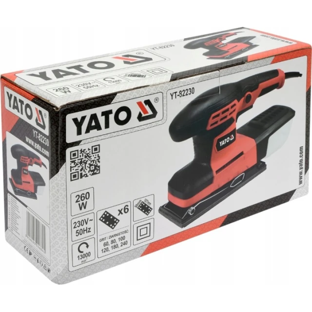 Шліфмашина осцилювальна Yato 260W 90x187 мм (YT-82230)