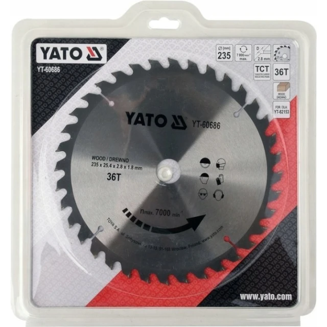 Диск пиляльний Yato 235x36z x25,4 з твердосплавом (YT-60686)